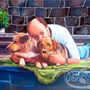 portrait homme et chiens